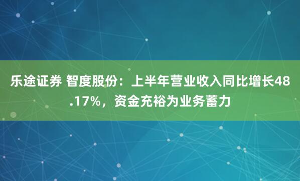 乐途证券 智度股份:上半年营业收入同比增长48.17%,资金充裕为业务蓄力